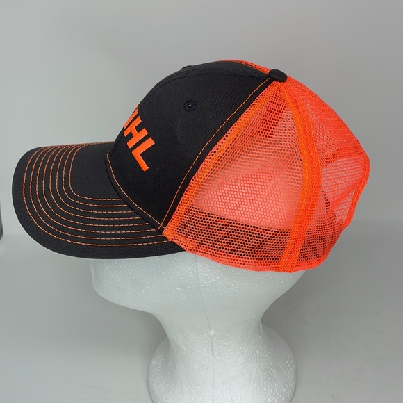 STIHL Mens Hat Trucker Baseball Cap Orange Mesh Adjustable Snap Back - Picture 4 of 6